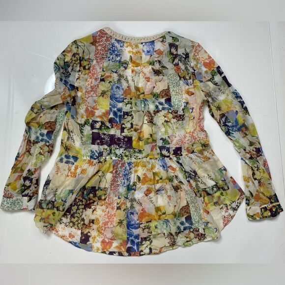 Maeve Anthropologie Abella Floral Patchwork Pin Tuck Cotton Blouse Women Size 2 - Picture 5 of 7